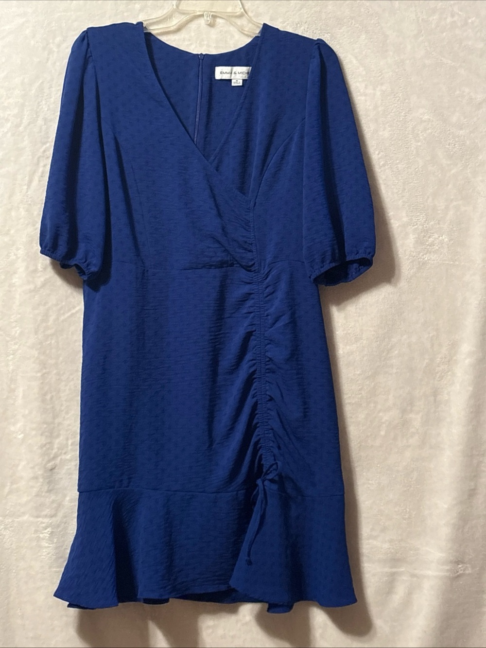 Emma & Michele Cobalt Blue V-Neck Ruched Midi Dress